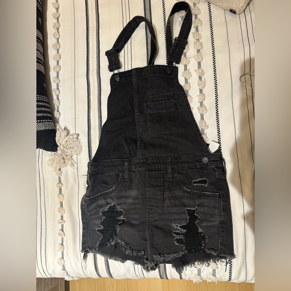 Express Black distressed Denim Overalls